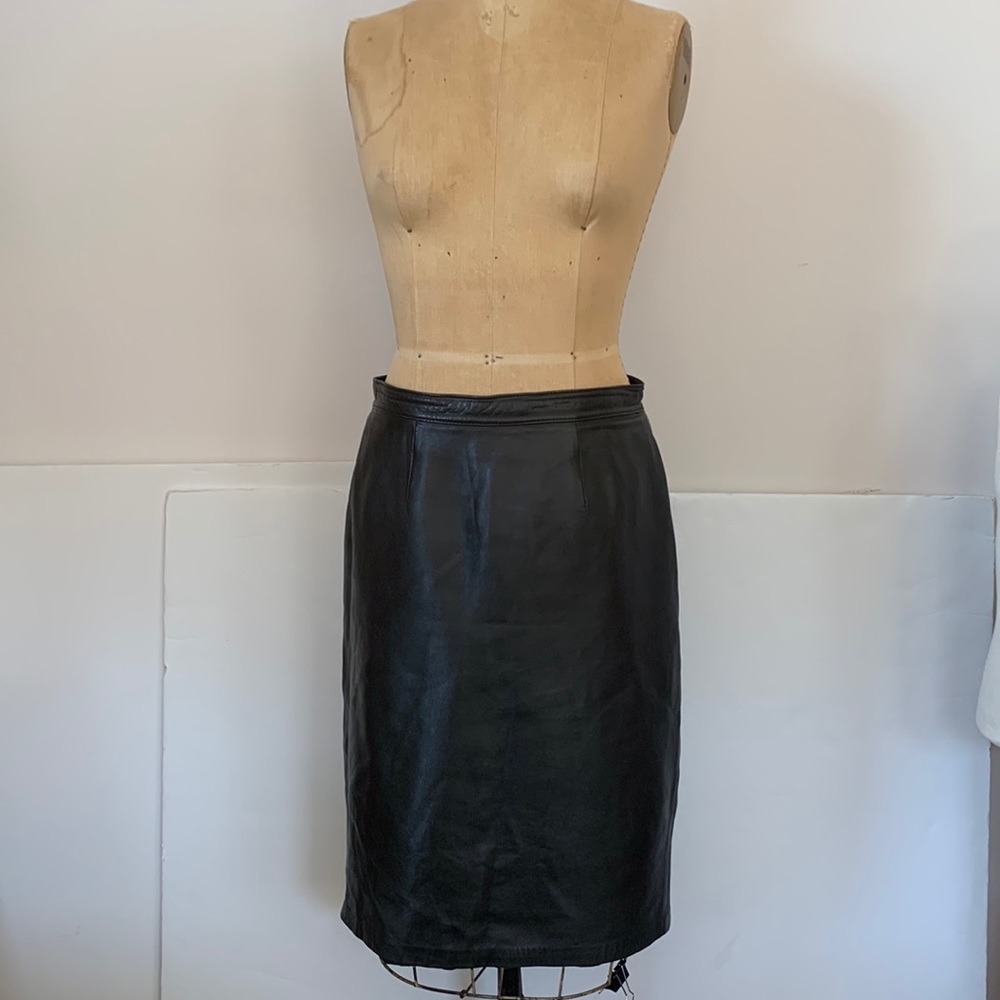 Vintage 1980s Leather Skirt Galiazzo genuine leather black made in Italy S